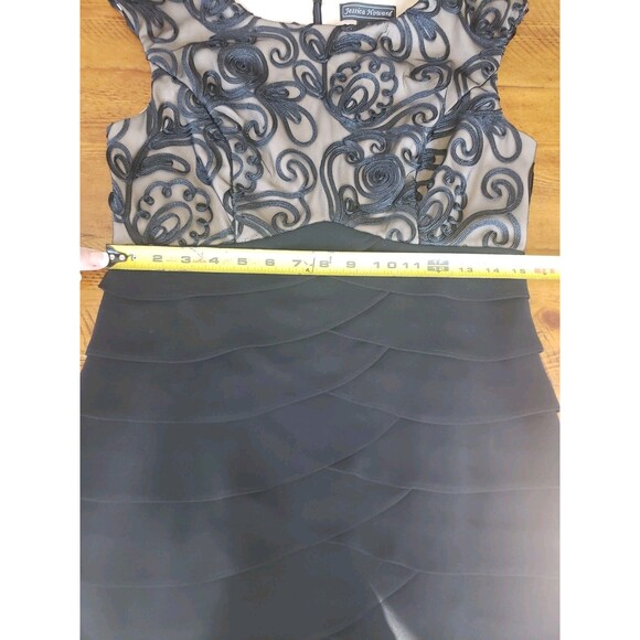 Jessica Howard Dress Women 6 Black Nude Lace Floral Cord Ruffle Sheath Formal - Picture 12 of 14